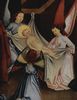 Friedrich (Umkreis) Herlin: Geburt Christi, Anbetung des Christuskindes, Detail: Engel tragen das Christuskind
