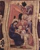Gentile da Fabriano: Quaratesi-Polyptychon, Seitentafel: Hl. Nikolaus von Bari, Detail des Gewandes: Drei Heiligen Knige