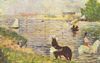 Georges Seurat: Weißes und schwarzes Pferd im Fluß