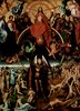 Hans Memling: Das Jngste Gericht, Triptychon, Mitteltafel: Maiestas Domini und Erzengel Michael mit der Waage, der die Seelen der Auferstandenen wiegt