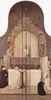 Hieronymus Bosch: Epiphanie-Triptychon, Außenseiten der Flügel (geschlossener Zustand): Die Messe mit dem Hl. Papst Gregor I. und Stifter und dessen verstorbenen Vater sowie Christus mit den Materwerkzeugen