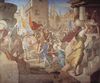 Julius Schnorr von Carolsfeld: Freskenzyklus um Casa Massimo in Rom, Ariost-Saal, Szene: Das Heer der Franken unter Karl dem Groen in der Stadt Paris