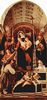 Lorenzo Lotto: Altarpolyptychon von Recanati, Haupttafel: Thronende Maria mit dem Christuskind, drei Engeln, Hl. Dominikus, Hl. Gregor und Hl. Urban