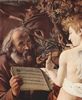 Michelangelo Caravaggio: Die Ruhe auf der Flucht nach gypten, Detail: Josef und der musizierende Engel