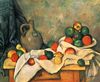 Paul Cézanne: Stilleben, Draperie, Krug und Obstschale Paul Cézanne: Stilleben, Draperie, Krug und Obstschale