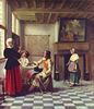 Pieter de Hooch: Frau mit zwei Mnnern beim Trinken und Magd