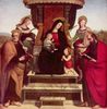Raffael: Colonna-Altar, Haupttafel, Szene: Thronende Maria mit Christuskind, Johannes dem Täufer als Kind, rechts: Hl. Paulus und Margaritha, links: Hl. Petrus und Hl. Katharina von Alexandrien Raffael: Colonna-Altar, Haupttafel, Szene: Thronende Maria mit Christuskind, Johannes dem Täufer als Kind, rechts: Hl. Paulus und Margaritha, links: Hl. Petrus und Hl. Katharina von Alexandrien