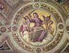 Raffael: Stanza della Segnatura im Vatikan für Papst Julius II., Deckenfresko, Detail, Szene: Justitia, Tondo Raffael: Stanza della Segnatura im Vatikan für Papst Julius II., Deckenfresko, Detail, Szene: Justitia, Tondo