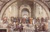 Raffael: Stanza della Segnatura im Vatikan für Papst Julius II., Wandfresko: Die Schule von Athen Raffael: Stanza della Segnatura im Vatikan für Papst Julius II., Wandfresko: Die Schule von Athen