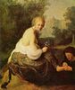Rembrandt Harmensz. van Rijn: Junge Frau, welcher eine Alte die Fungel schneidet